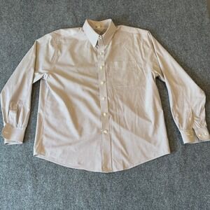 Cutter & Buck Mens XL Brown White Striped Long Sleeve Button Down‎ Shirt